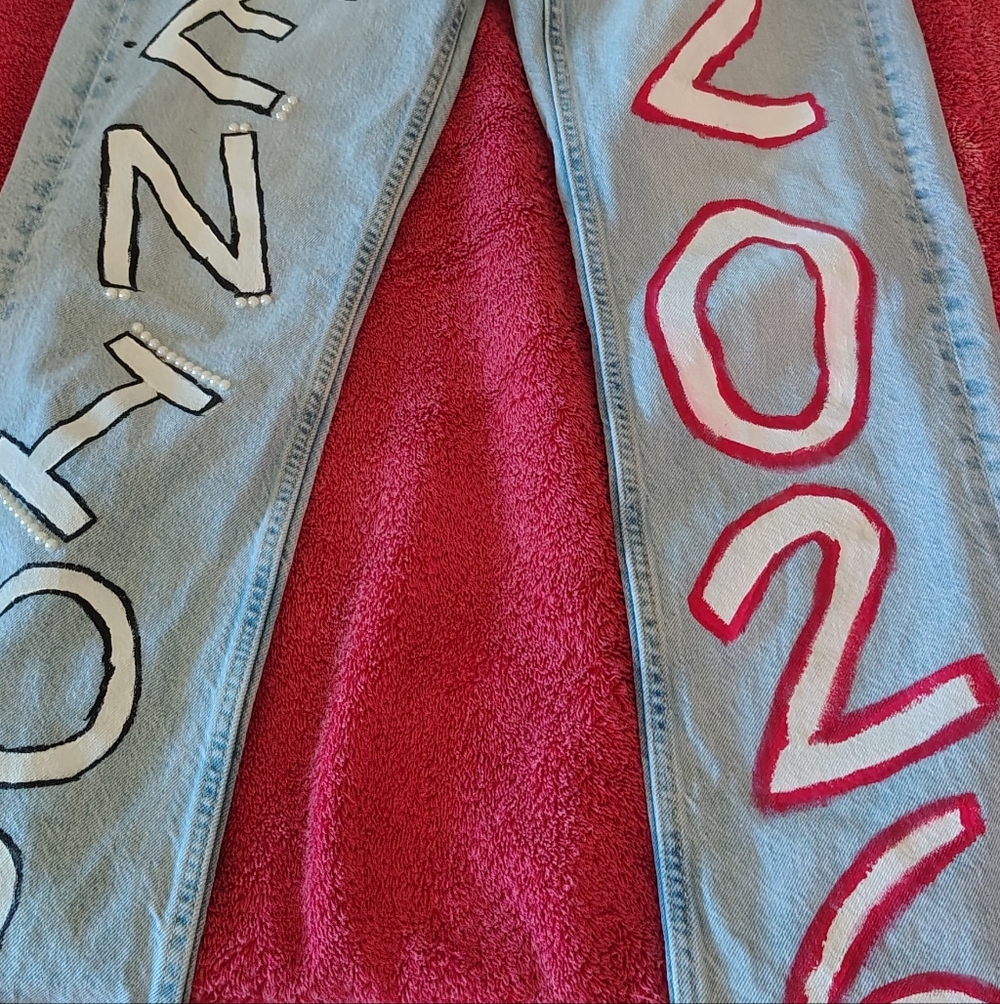 Aeropostale Senior Painted Jeans.      Light Blue Low-Rise Bootcut Jeans